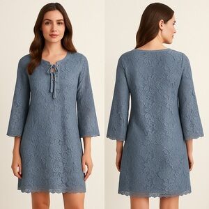 Style & Co Blue Lace Bell Sleeve Shift Dress Size M